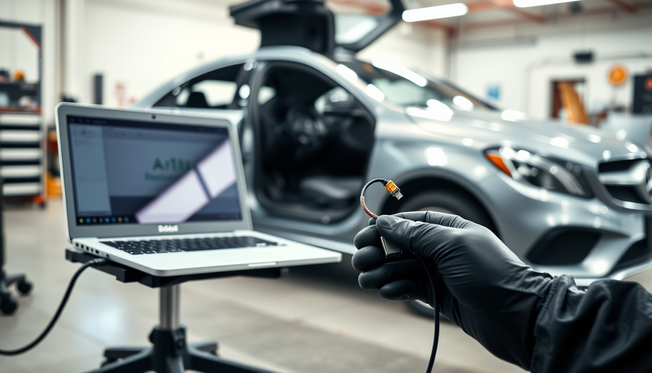 Blog 2 Mercedes ECU Programming setup with a diagnostic interface connected to the vehicle