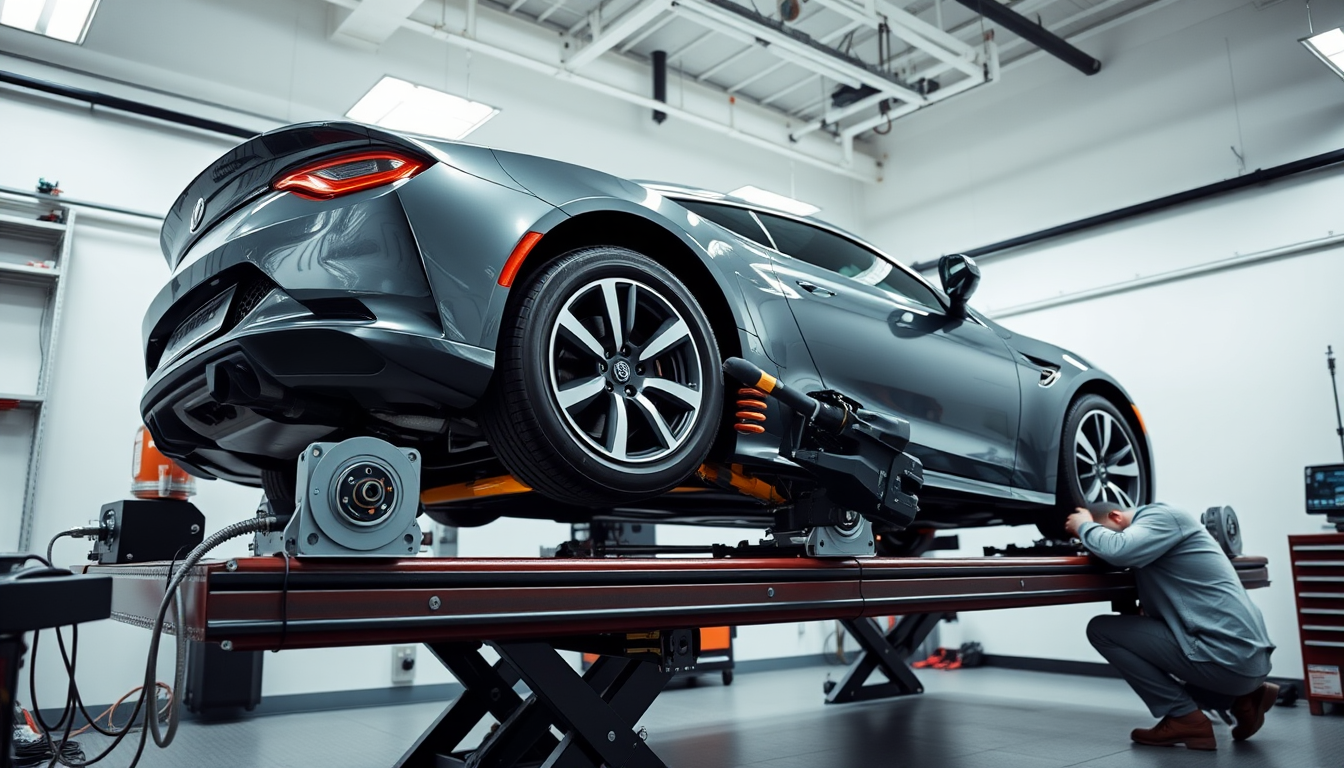 Performance Wheel Alignment on a European sports coupe with targets mounted to each wheel